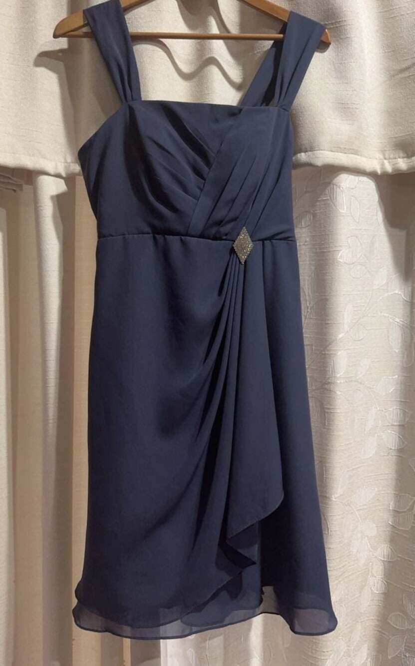 E253 HJ Navy Blue Chiffon Corset Back Bridesmaid Dress sz 12